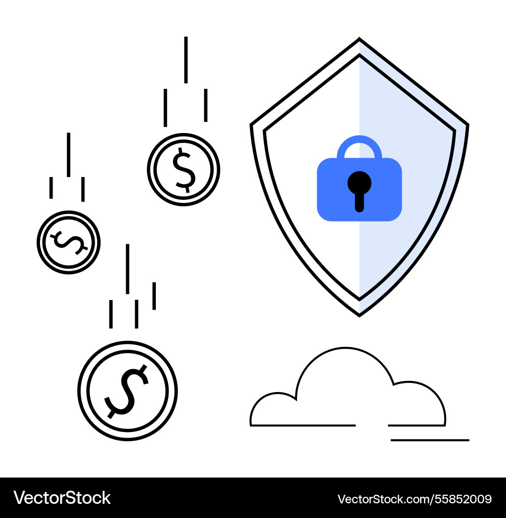 Digital security shield with coins representing Digital security shield with coins representing vector image