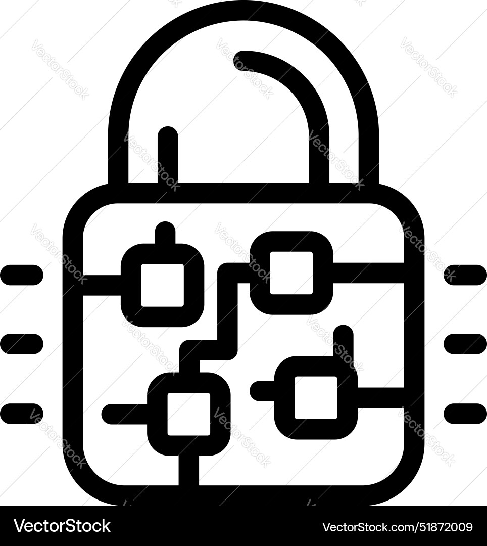 Digitales Vorhängeschloss zum Schutz von Daten mit Blockchain Vektorbild