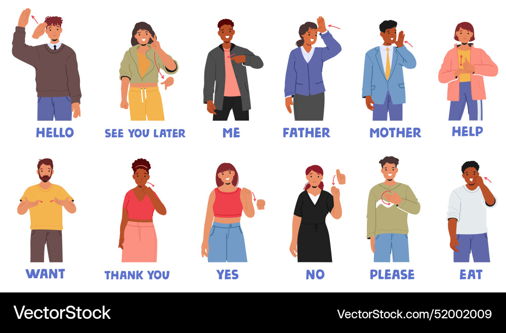 Diverse people characters demonstrating basic sign Diverse people characters demonstrating basic sign vector image