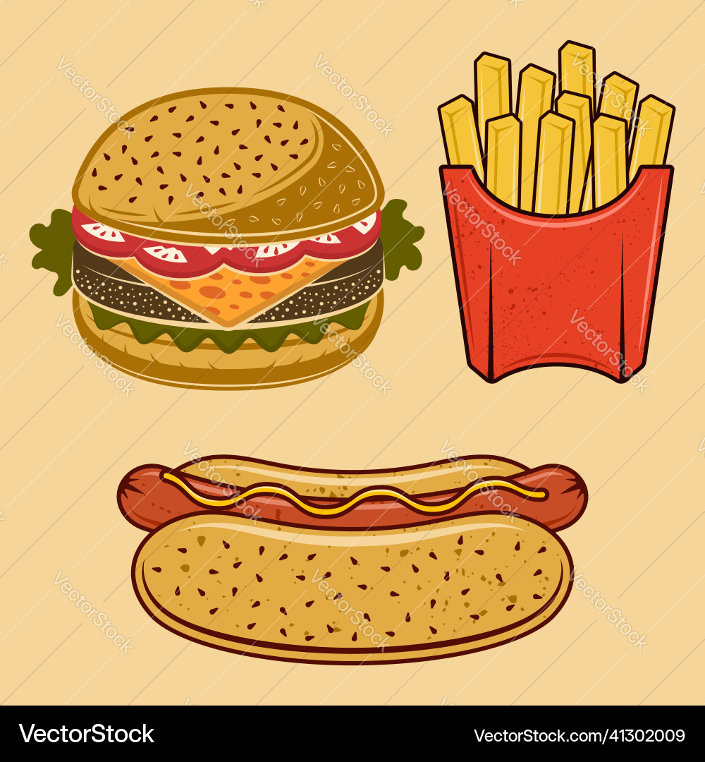 Fast food set of objects or design elements Vector Image