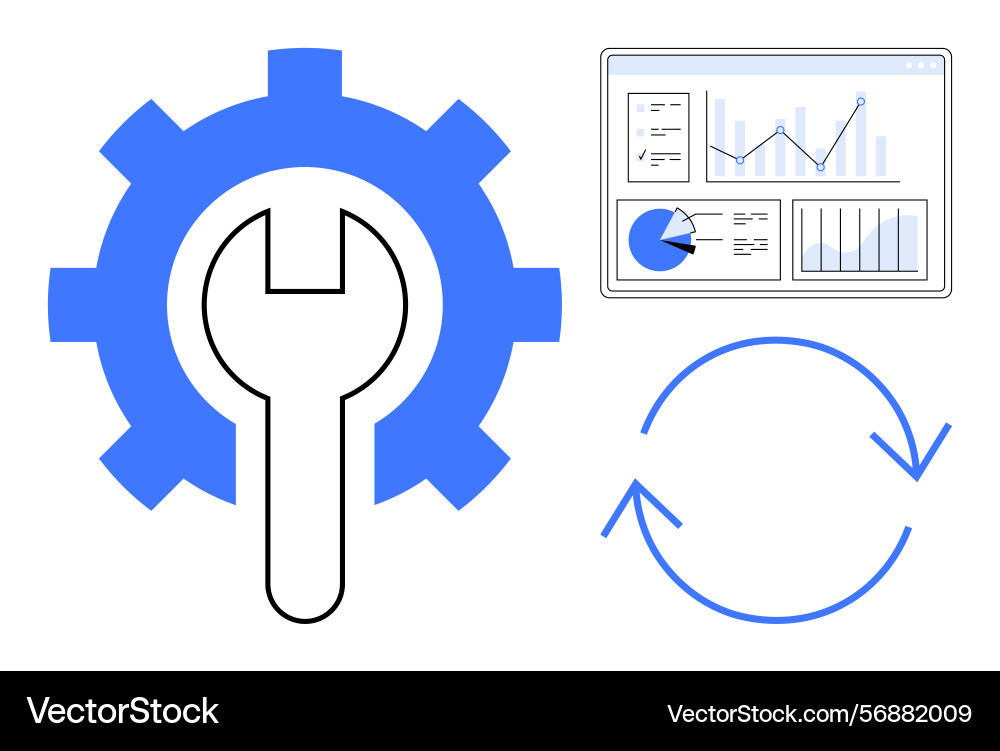 Gear with wrench data dashboard and update icon Gear with wrench data dashboard and update icon vector image