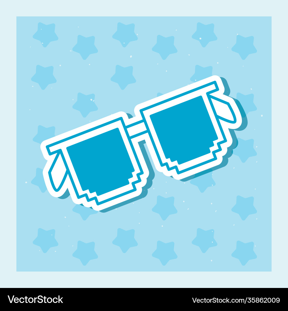 Glasses with pixel frame line style on blue Vector Image