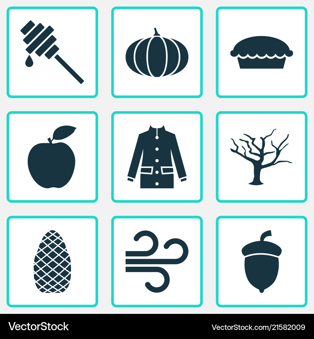 Herbst-Icons mit Baum Kiefer Kegel Früchte gesetzt Herbst-Icons mit Baum Kiefer Kegel Früchte gesetzt vektorbild
