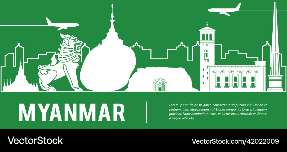 Myanmar top famous landmarks silhouette Myanmar top famous landmarks silhouette vector image