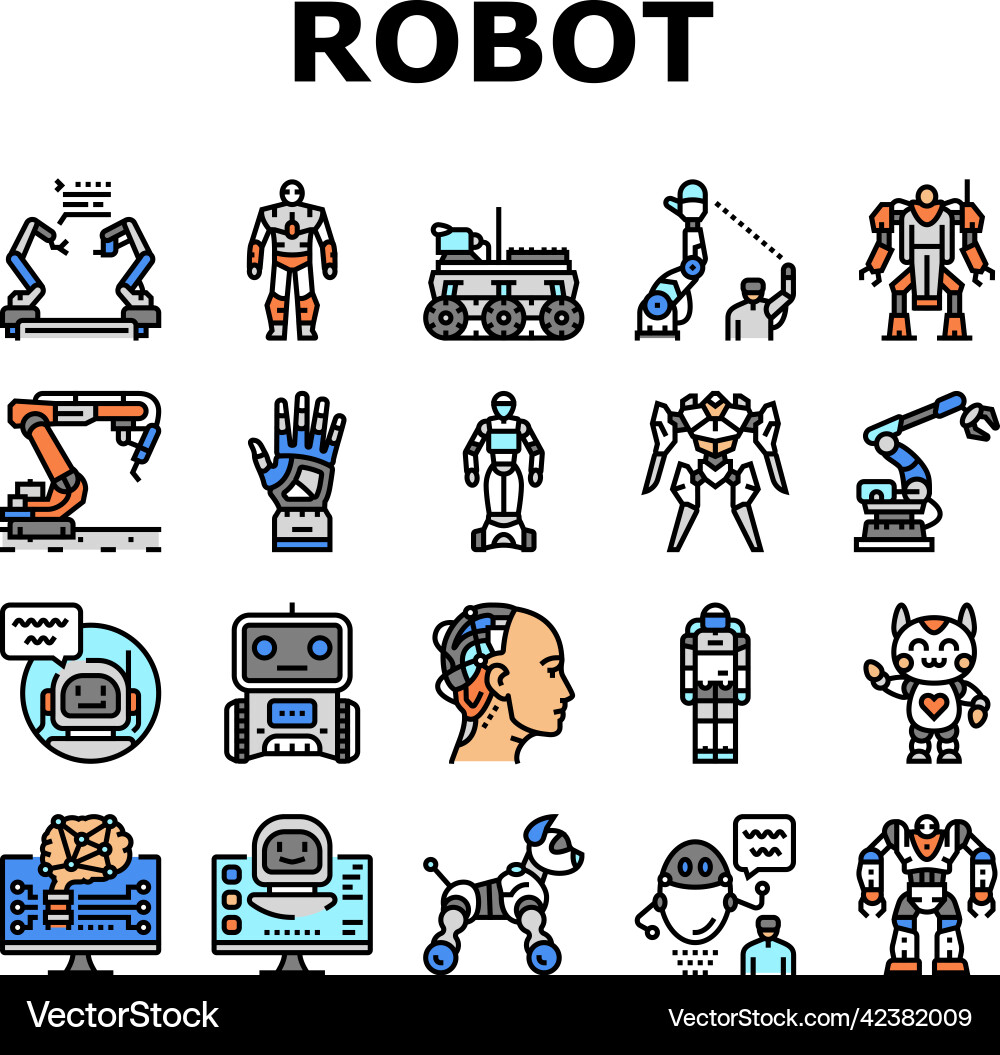 Robot development and industry icons set vector image
