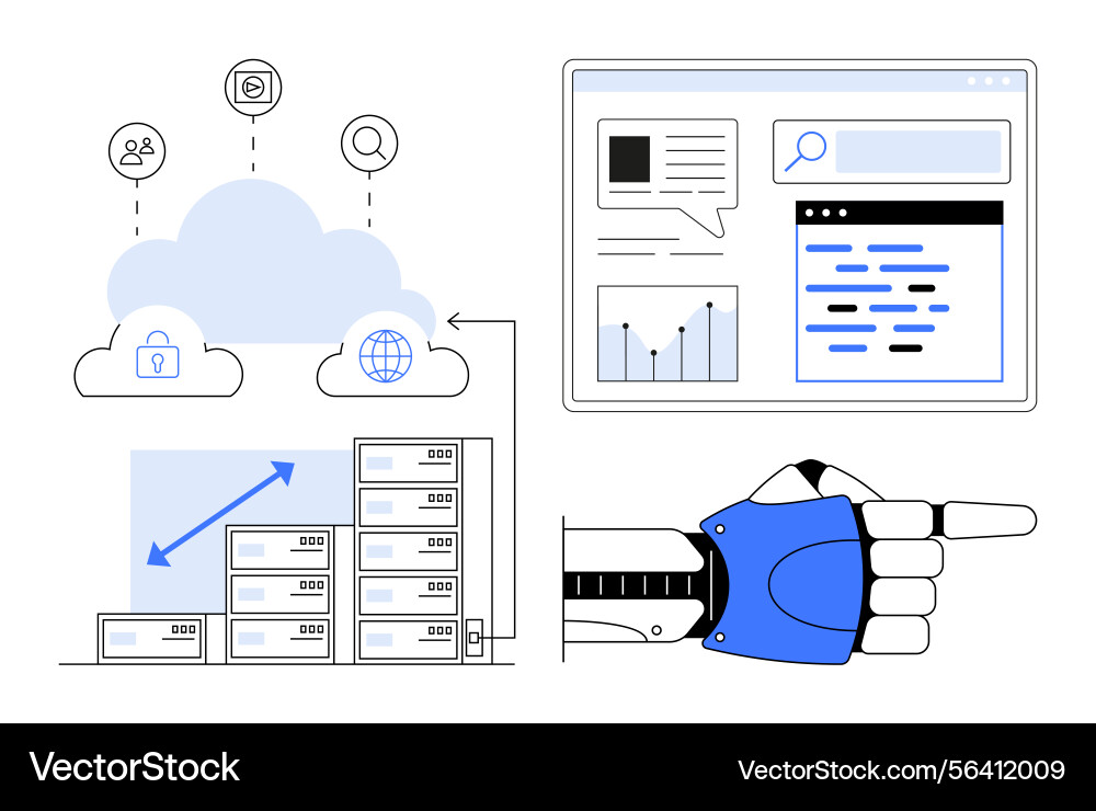 Robotic integration in cloud computing with data Robotic integration in cloud computing with data Vector Image