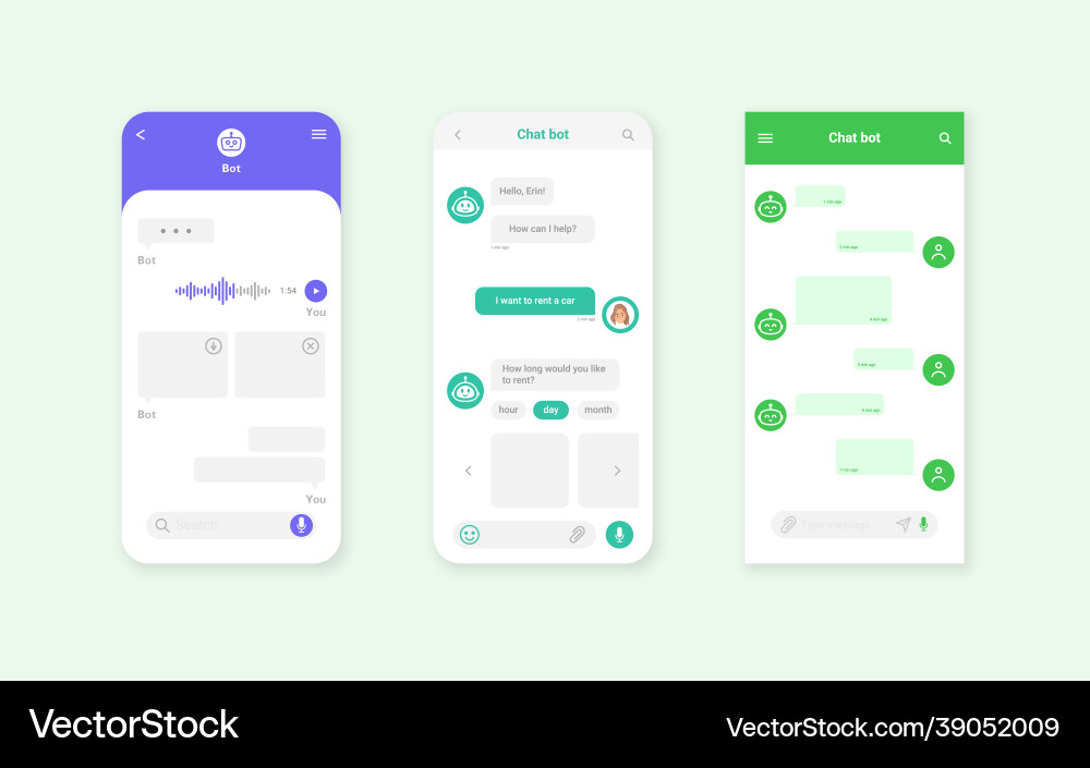 Set of chat bot mobile interface dialog box Set of chat bot mobile interface dialog box Vector Image