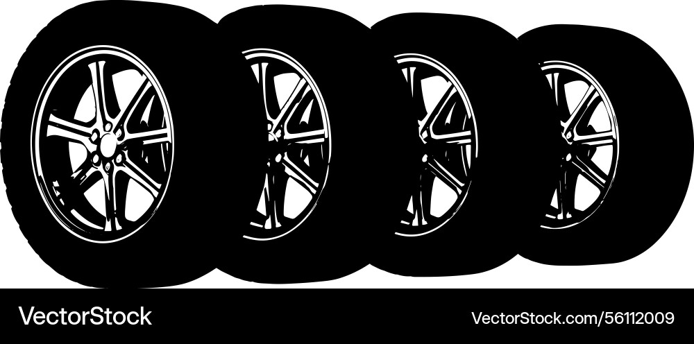 Set of wheels with disks and rubber image Set of wheels with disks and rubber image Vector Image