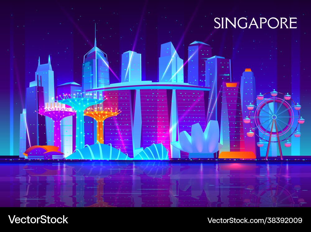 Singapore night cityscape neon background Singapore night cityscape neon background vector image