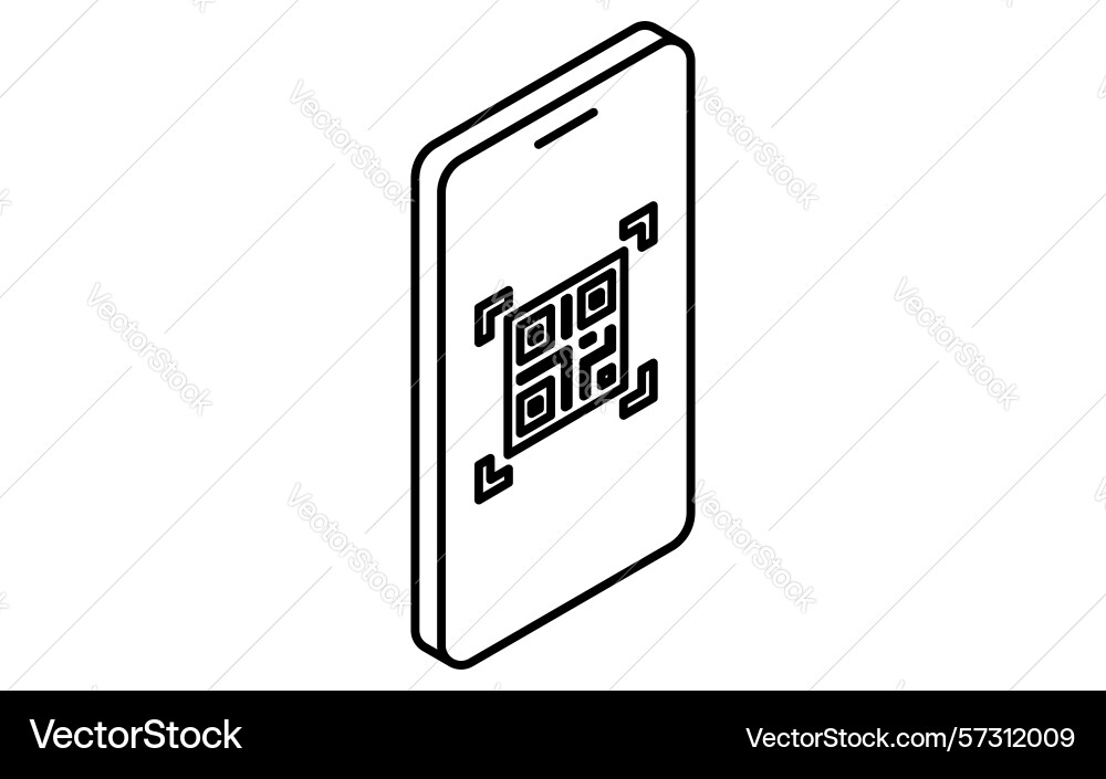 Smartphone displaying qr code simple line drawing Vector Image