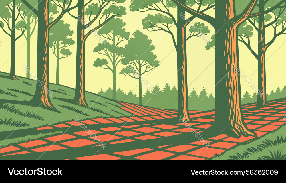 Sunlit Forest Path Vector Image
