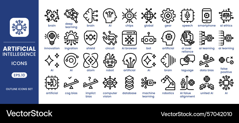 Artificial intelligence line icons set Artificial intelligence line icons set vector image