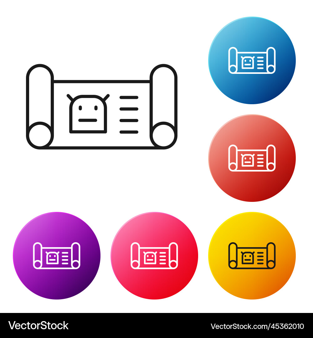 Black line robot blueprint icon isolated on white Black line robot blueprint icon isolated on white vector image
