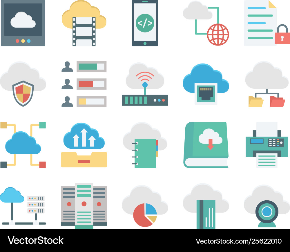 Cloud computing and data storage color ico vector image
