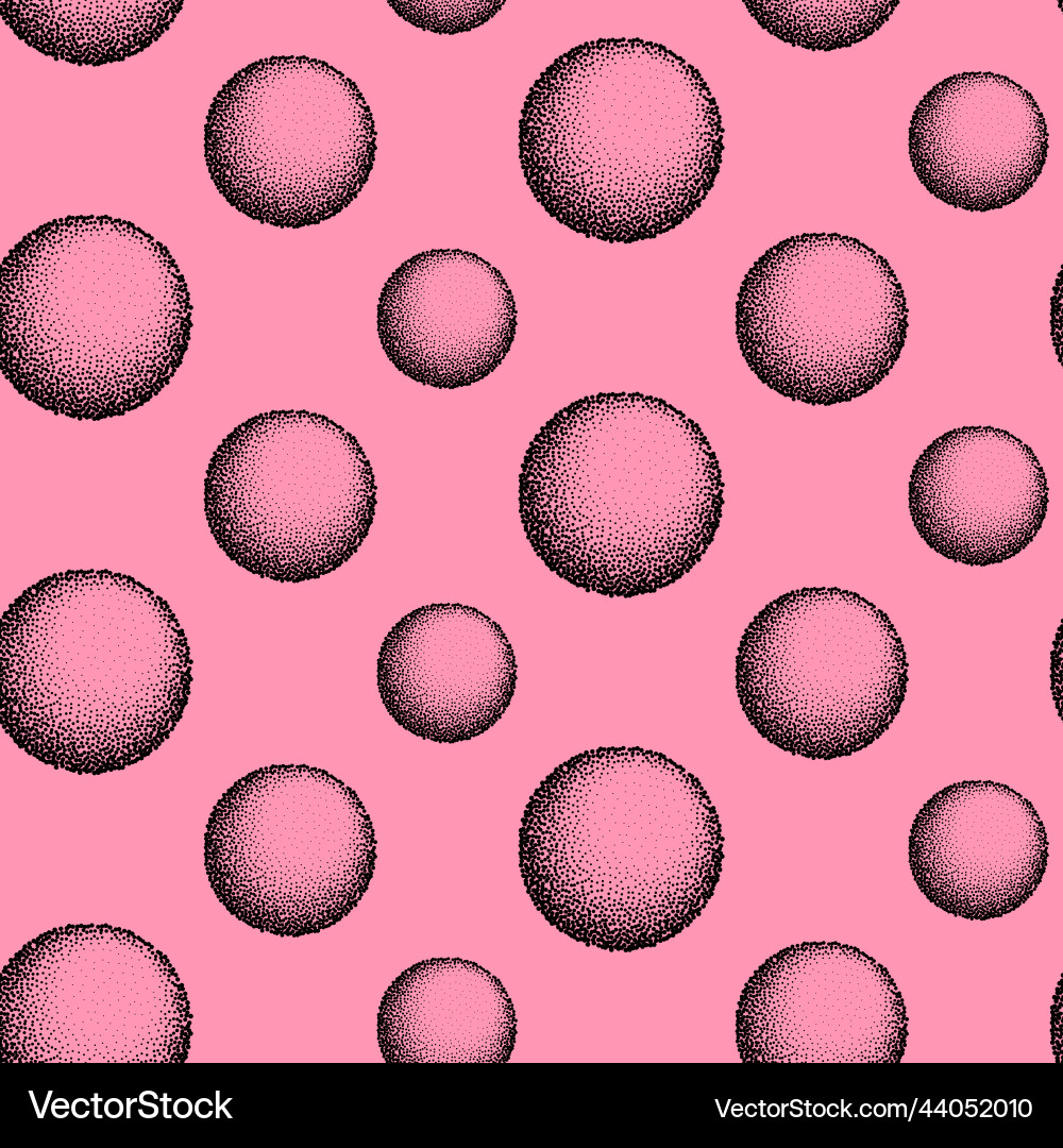 Dotwork spheres seamless pattern background noise Dotwork spheres seamless pattern background noise vector image