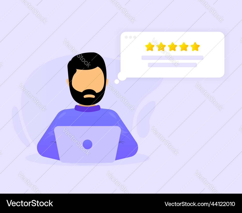 Five star rating men in computer concept Vector Image
