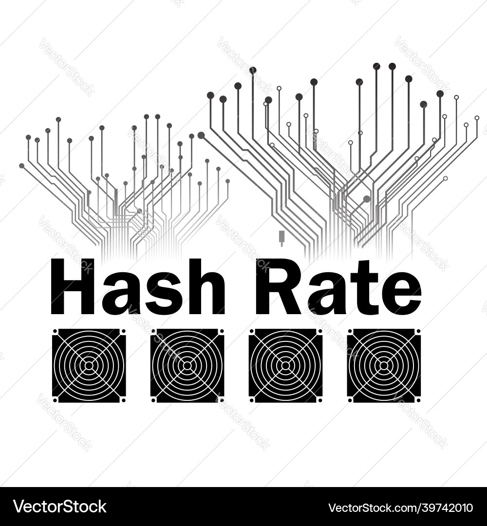 Hash-Rate von Blockchain-Netzwerk mit Asic-Symbol Vektorbild