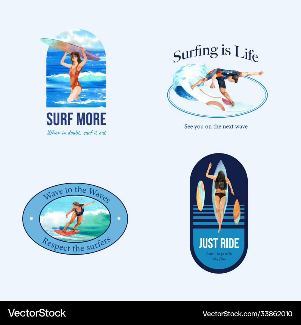 Logo mit Surfbrettern am Stranddesign für Broschüre Logo mit Surfbrettern am Stranddesign für Broschüre vektorbild