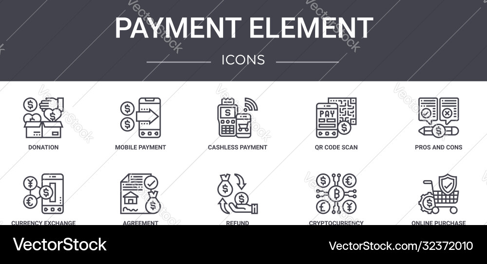 Payment element concept line icons set contains Payment element concept line icons set contains vector image