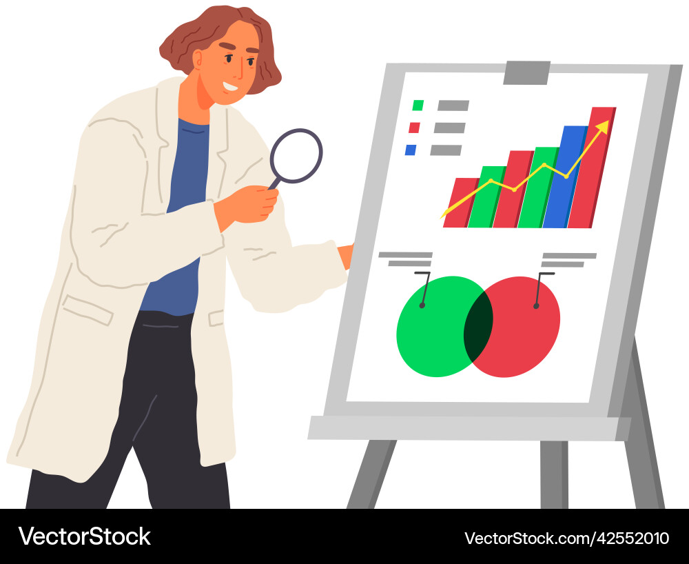 Scientist works with data analytics and research Scientist works with data analytics and research Vector Image