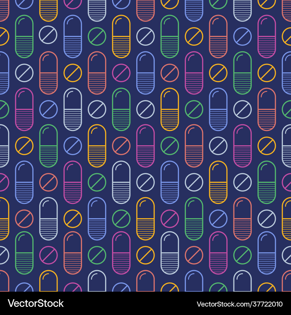Seamless pattern with color pills tablets Seamless pattern with color pills tablets vector image