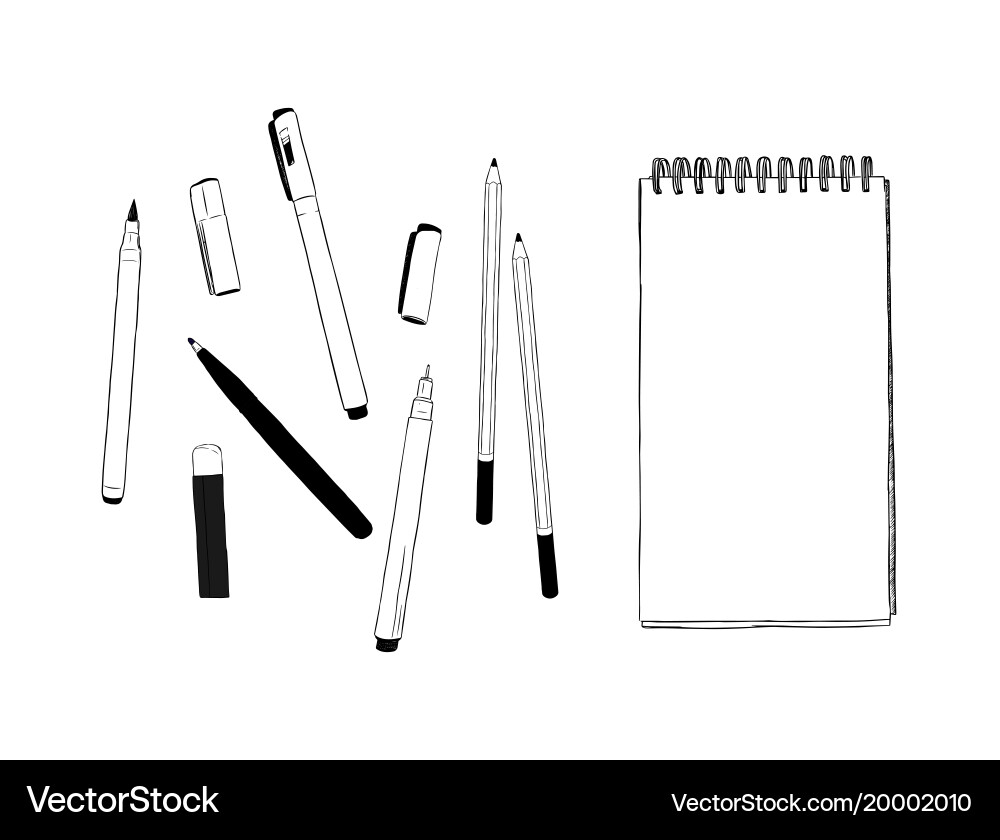 Set of stationary hand draw element sketch vector image