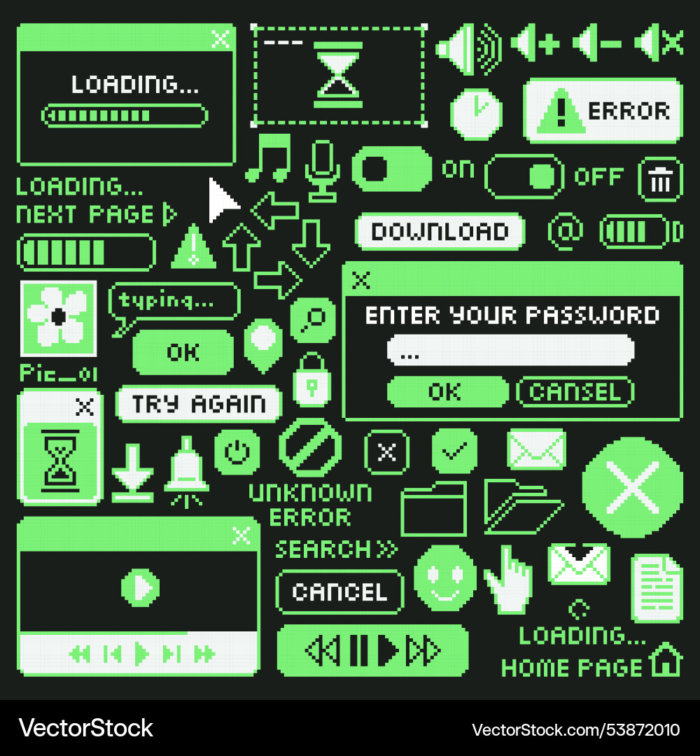 Y2K Pixel Retro Interface Icons vector image