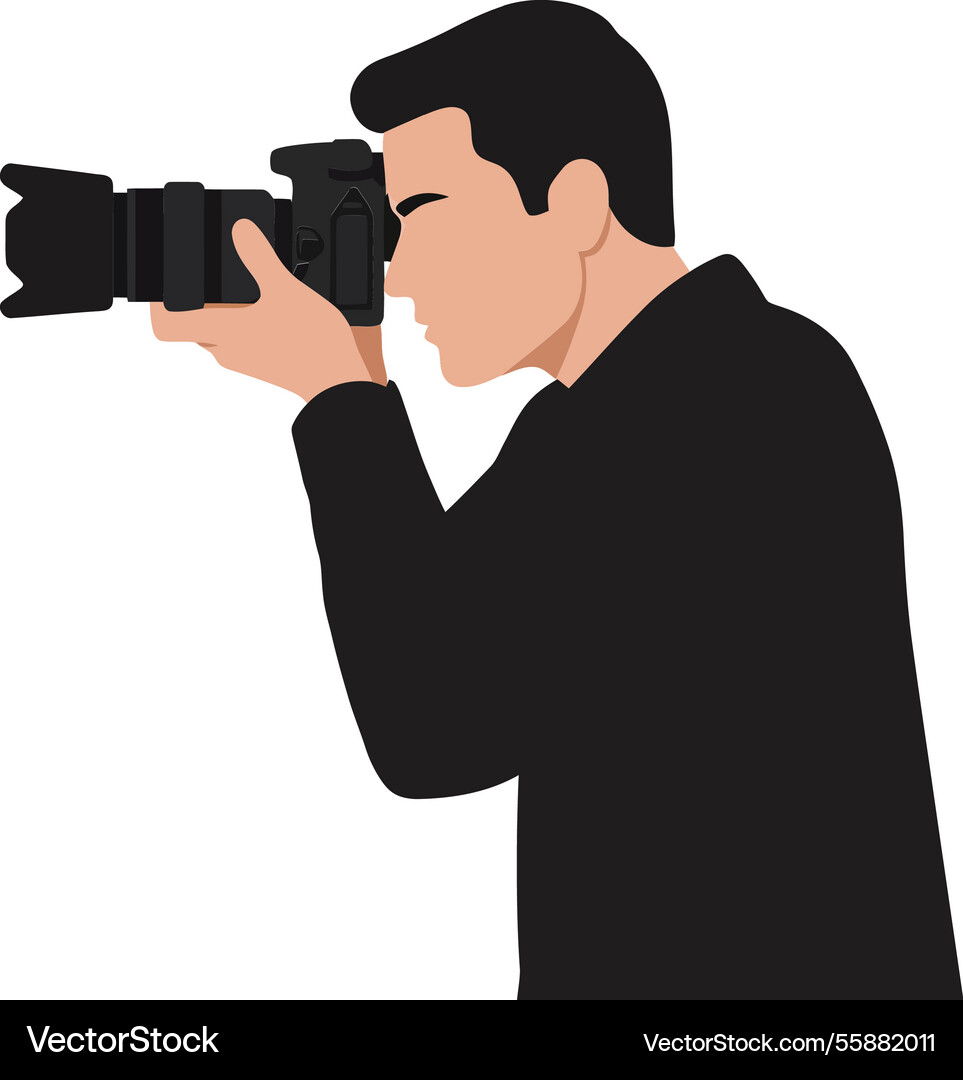 A man focused on capturing moment with camera Vector Image