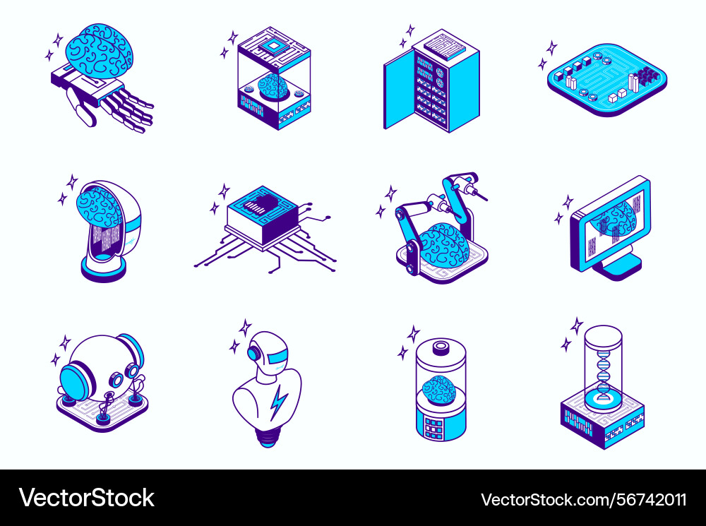 AI & Robotics Isometric Icons vector image