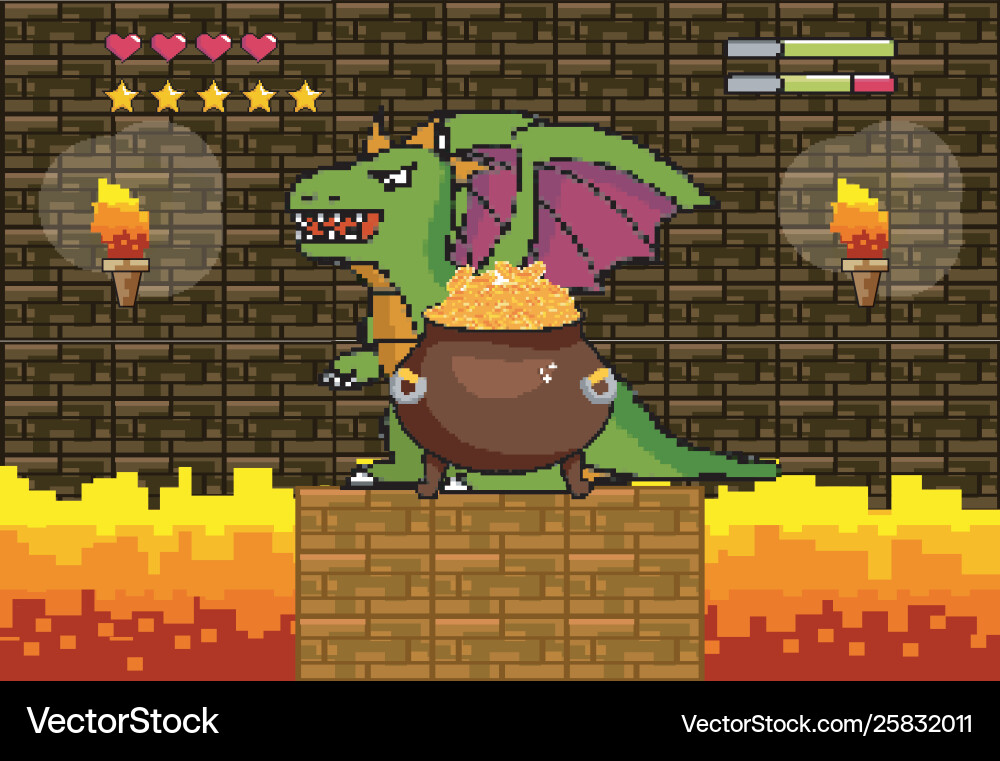 Arcade game world and pixel scene design vector image
