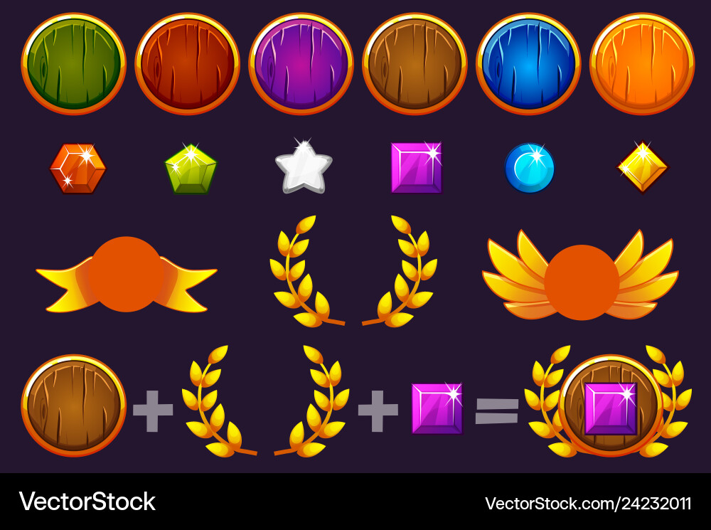 Awards round shield and gems set constructor Awards round shield and gems set constructor vector image