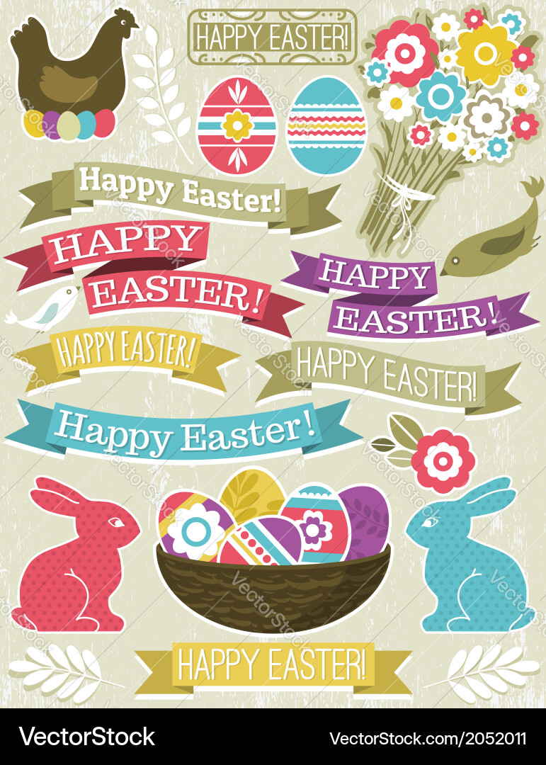Background with ribbon easter eggs rabbit and flow Vector Image
