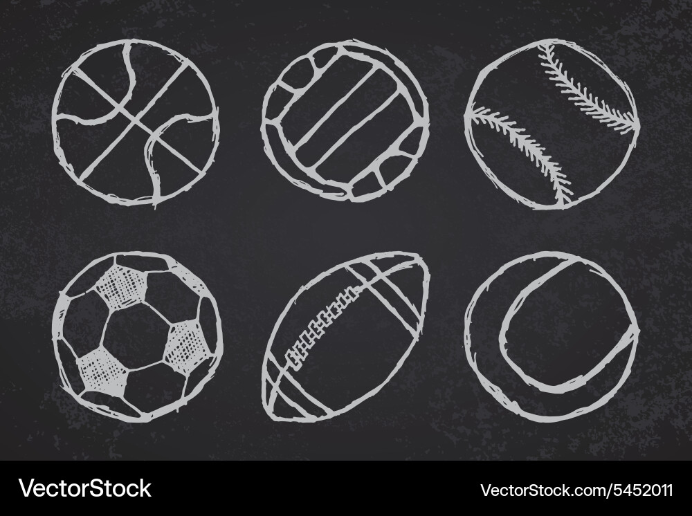 Ball sketch set simple outlined on blackboard Vector Image