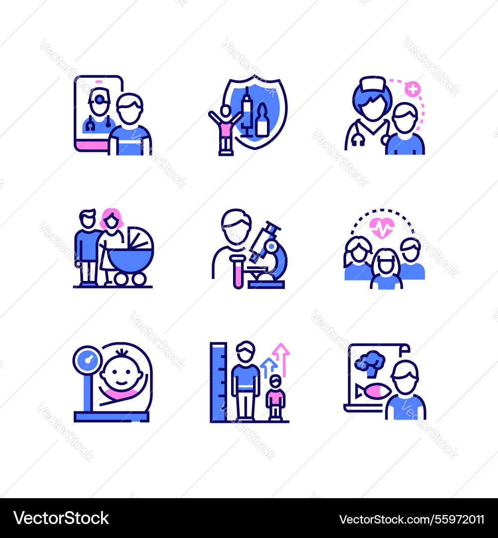 Child health - set of line design style icons Child health - set of line design style icons Vector Image