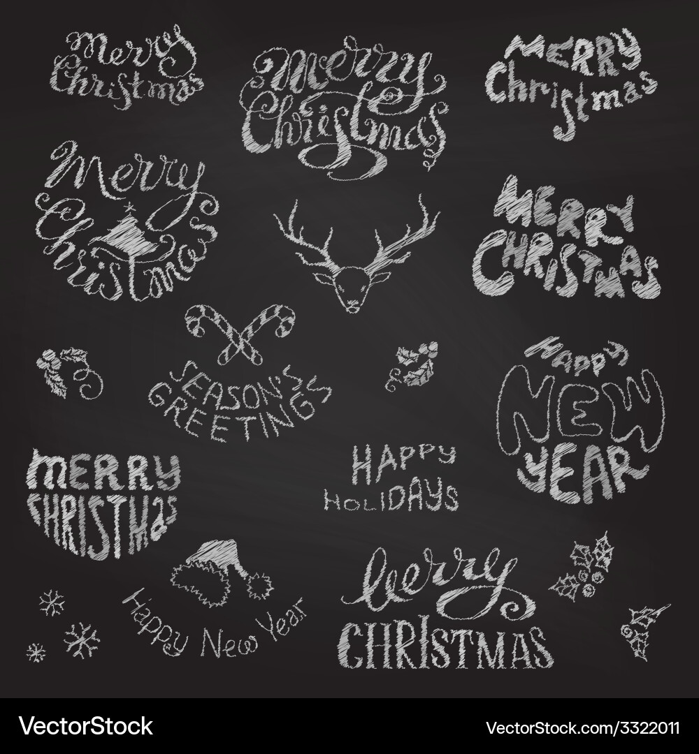 Christmas Chalkboard Icons & Festive Elements Vector Image