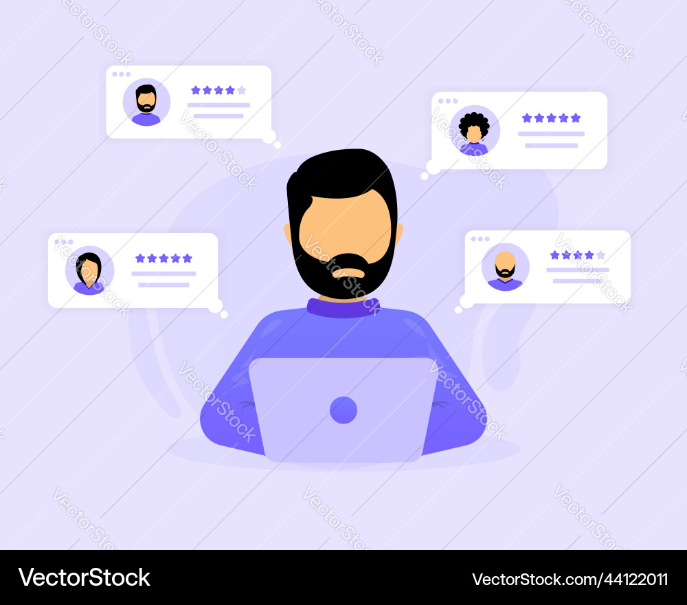 Five star rating men in computer concept Vector Image