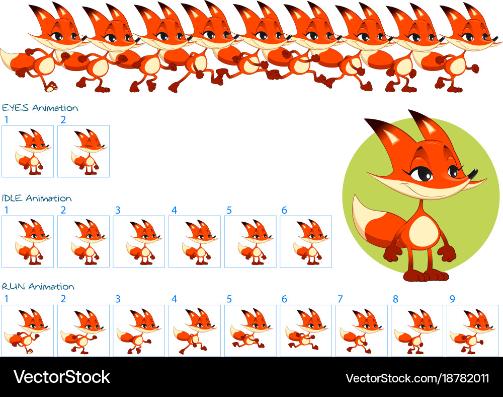 Fox Running & Idle Animations Vector Image