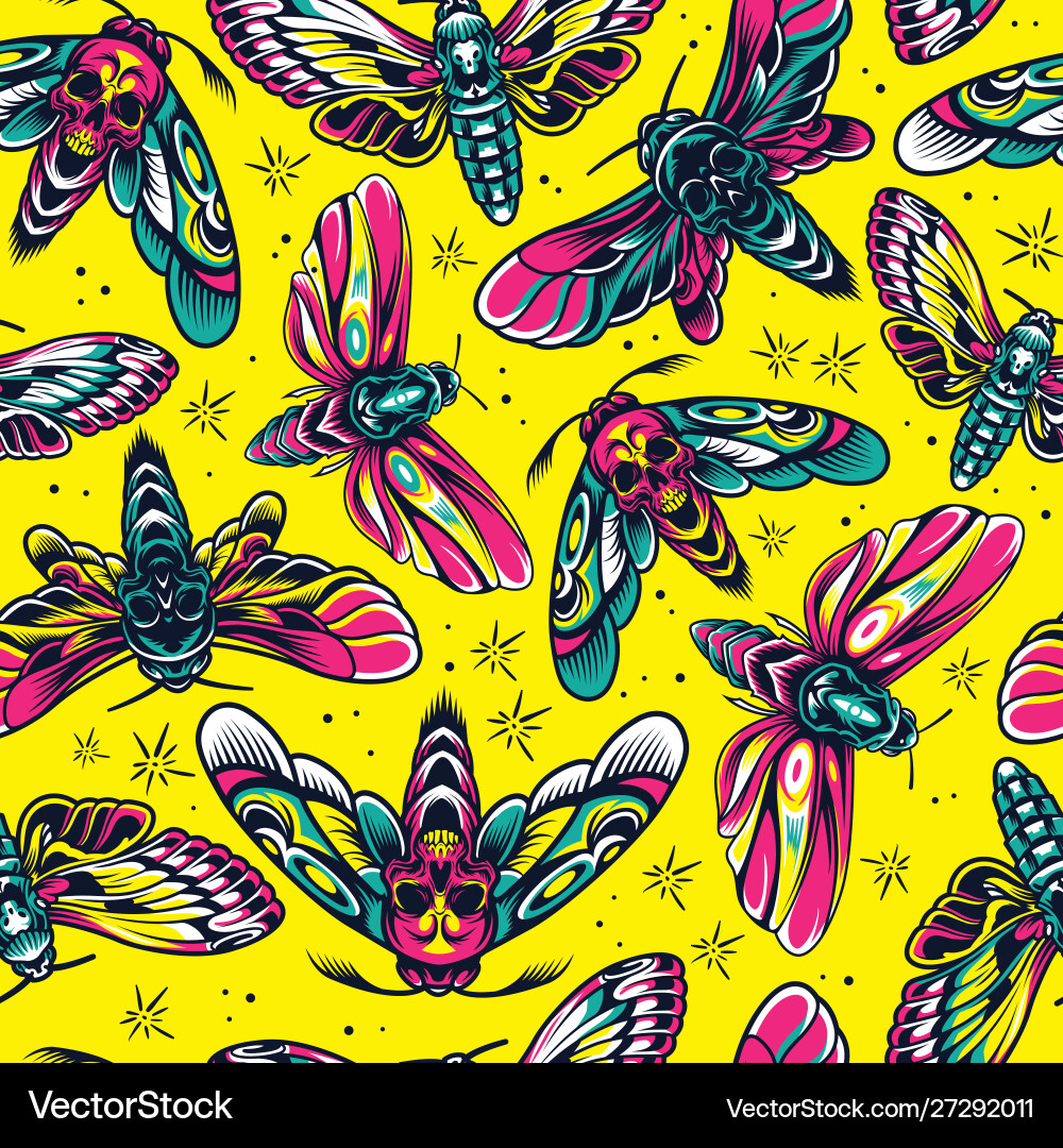 Moth Skull Seamless Pattern vector image