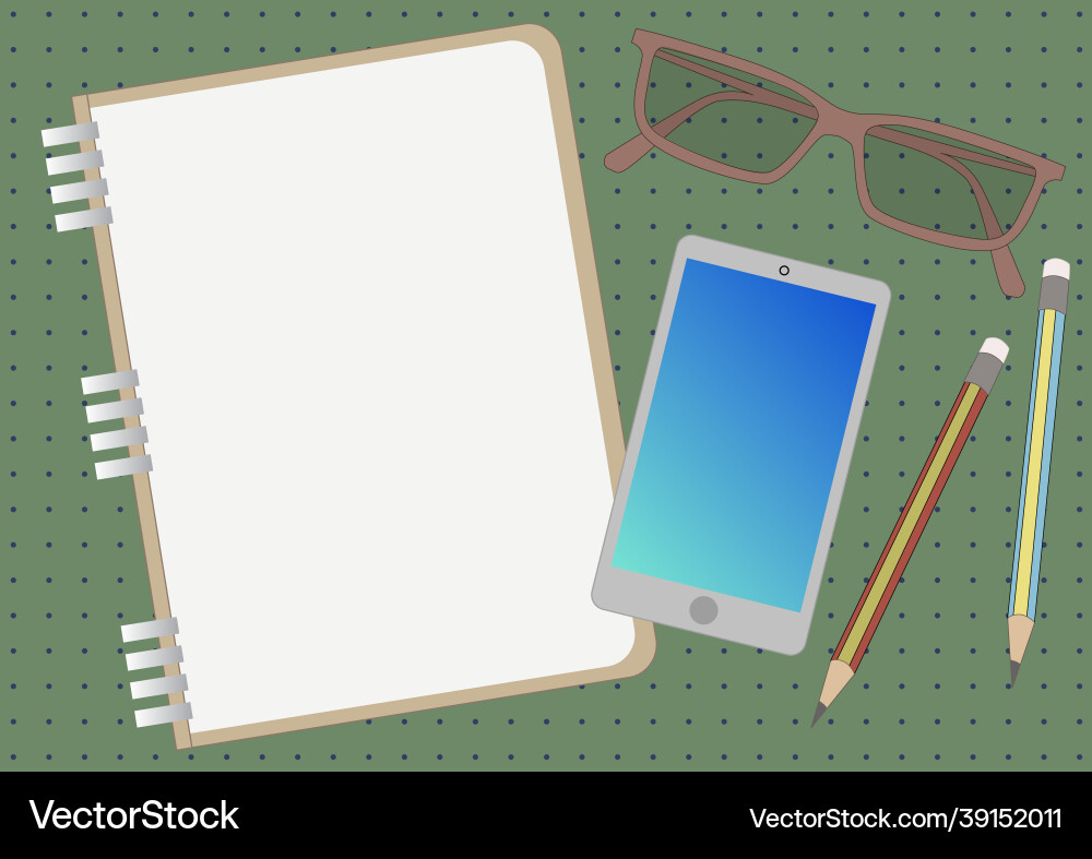 Notebook drawing with mobile device eyeglasses Notebook drawing with mobile device eyeglasses vector image