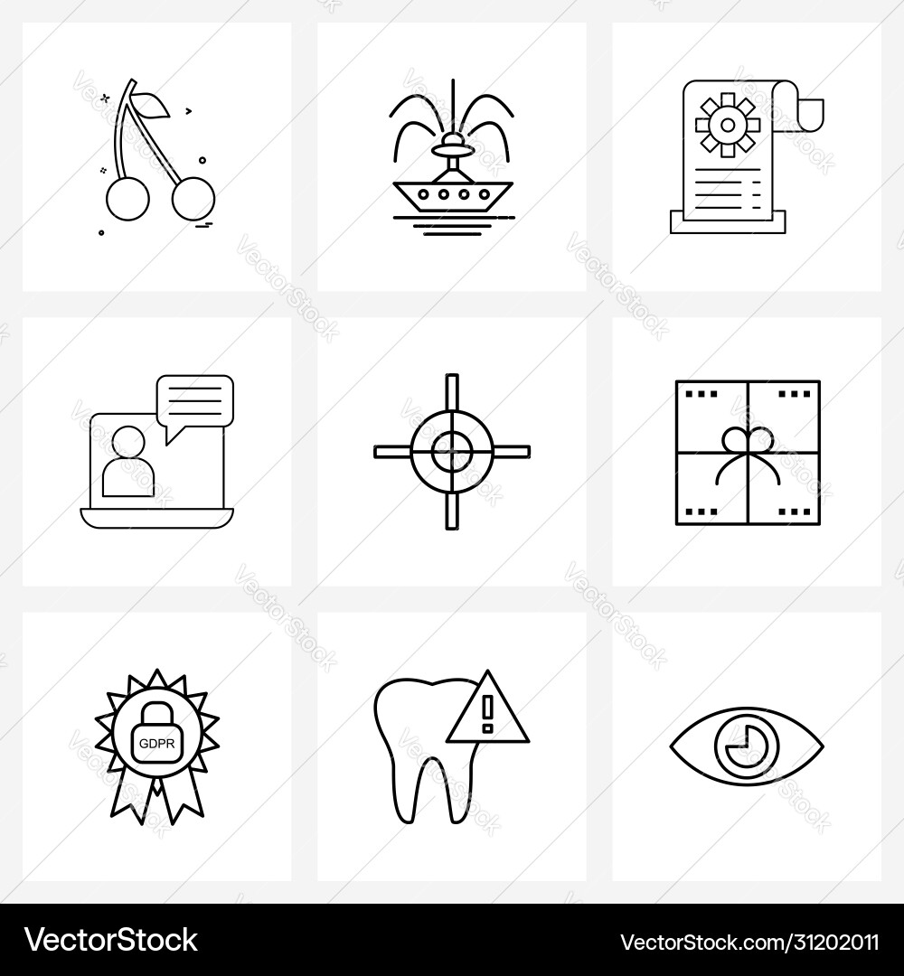 Pixel perfect set 9 line icons such as target Vector Image