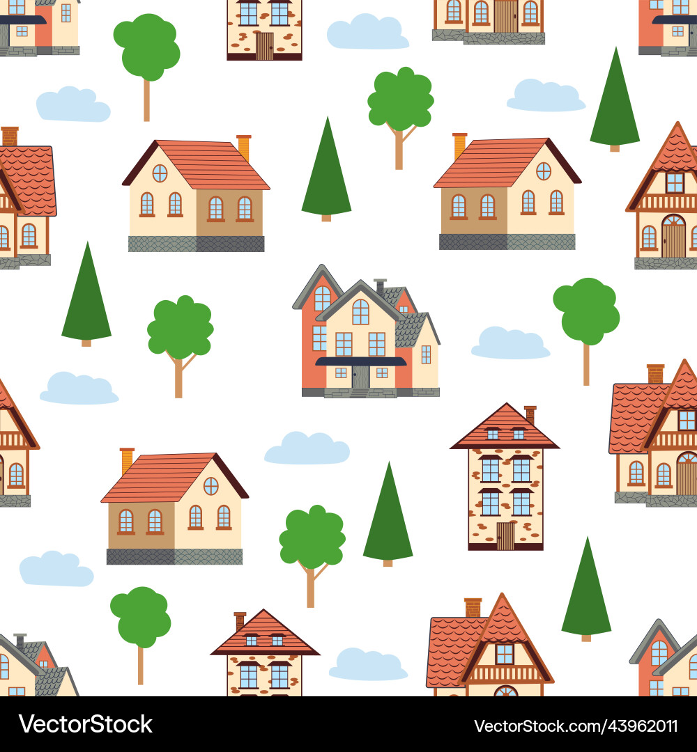 Seamless pattern of different colorful houses Vector Image