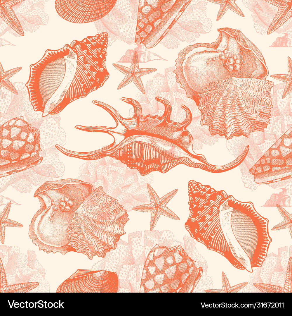 Seashell Pattern - Red & Beige vector image