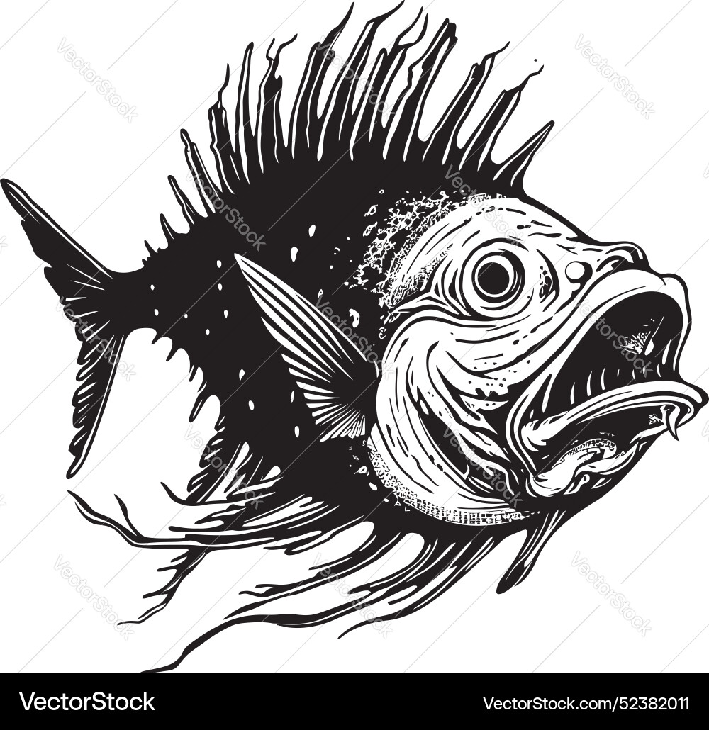 Serrated scales angular creature fish iconic Vector Image