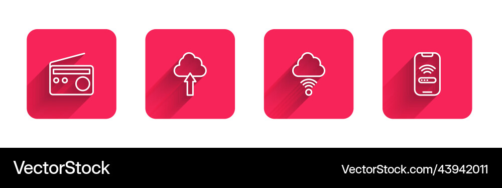 Set line radio cloud upload network Set line radio cloud upload network vector image
