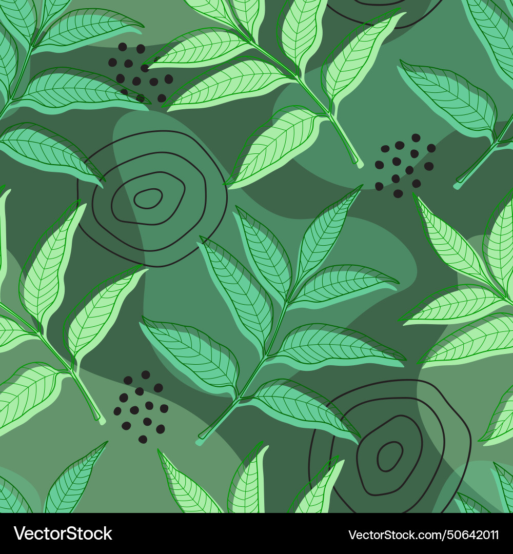 Spring seamless pattern with green leaf vector image