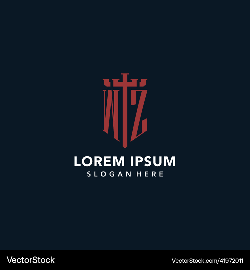 Wz initial monogram logos with sword and shield Wz initial monogram logos with sword and shield Vector Image