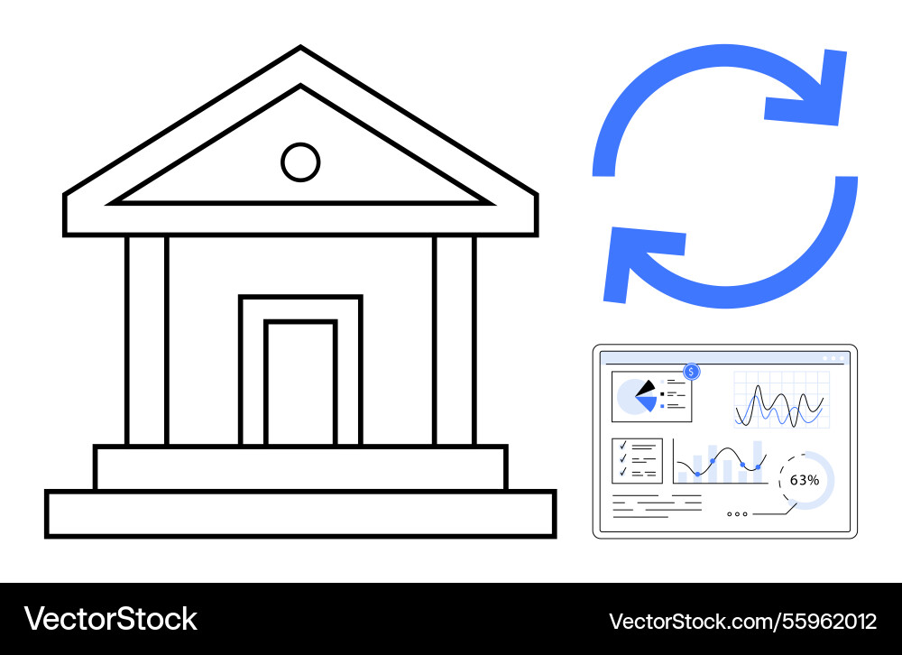 Bank institution with data dashboard and update Vector Image