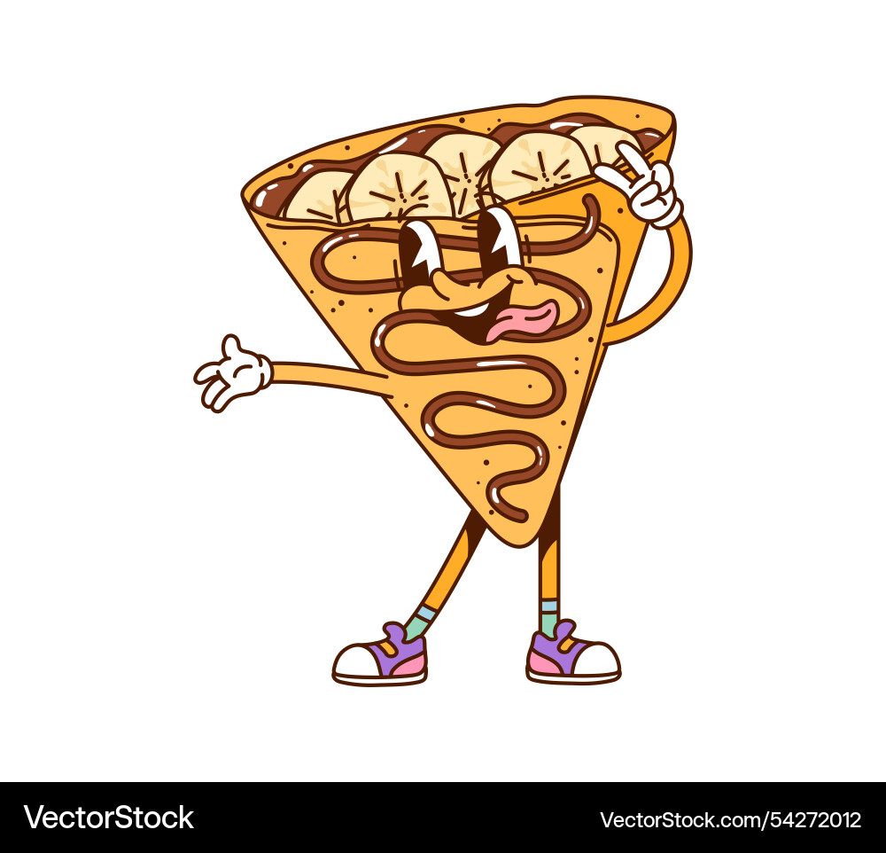 Cartoon groovy crepe dessert fast food character Cartoon groovy crepe dessert fast food character vector image