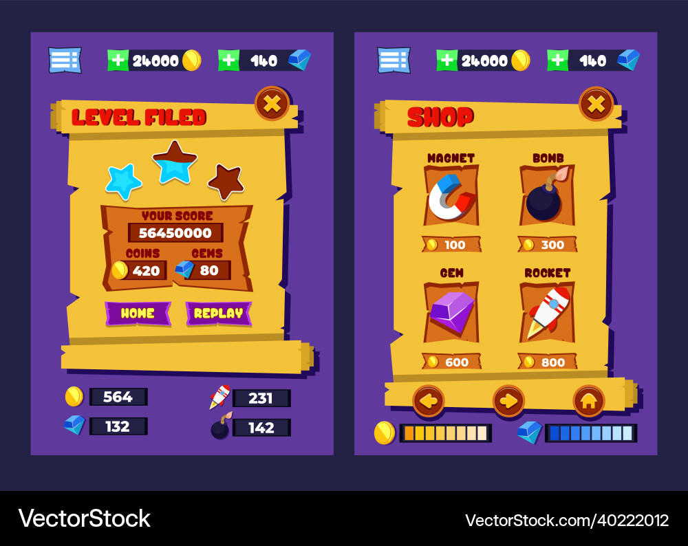 Game template gui kit interface log in page Game template gui kit interface log in page vector image