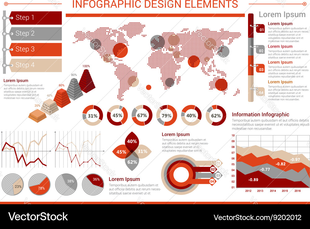 Infographic design template with graphs world map Vector Image